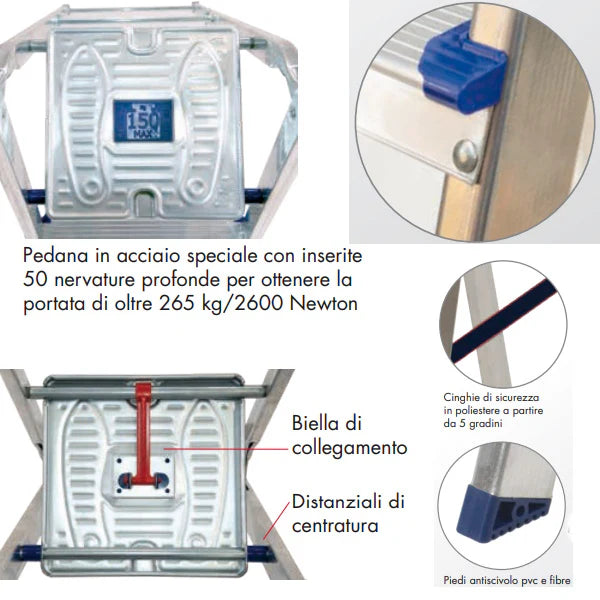 Facal Scala in Alluminio Gamma Maxi 4 Gradini Portata massima 150 Kg Altezza 145 cm - GM/4M - Attrezzaturificio